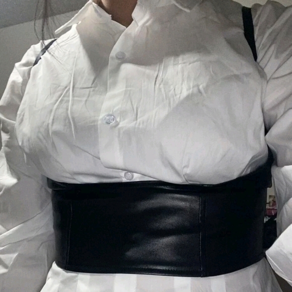 Black wide corset belt faux leather harness suspenders steampunk waist belt - Picture 13 of 15